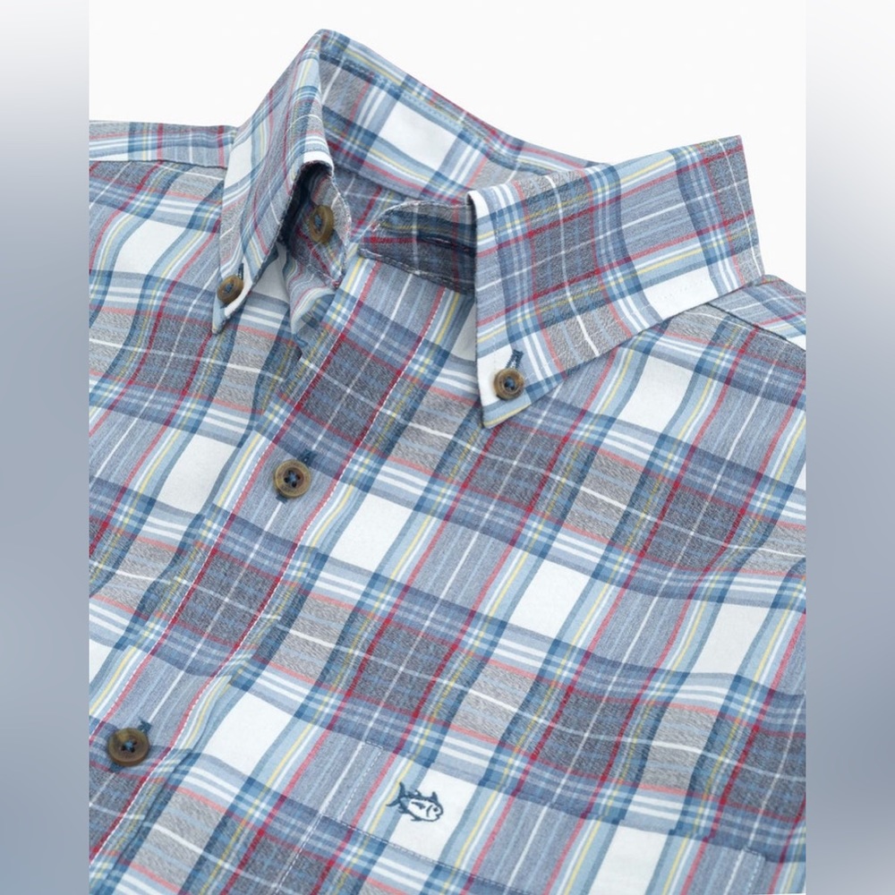 Southern Tide Coastal Passage Rhett Plaid Sport Shirt - Size Large - Marshmallow